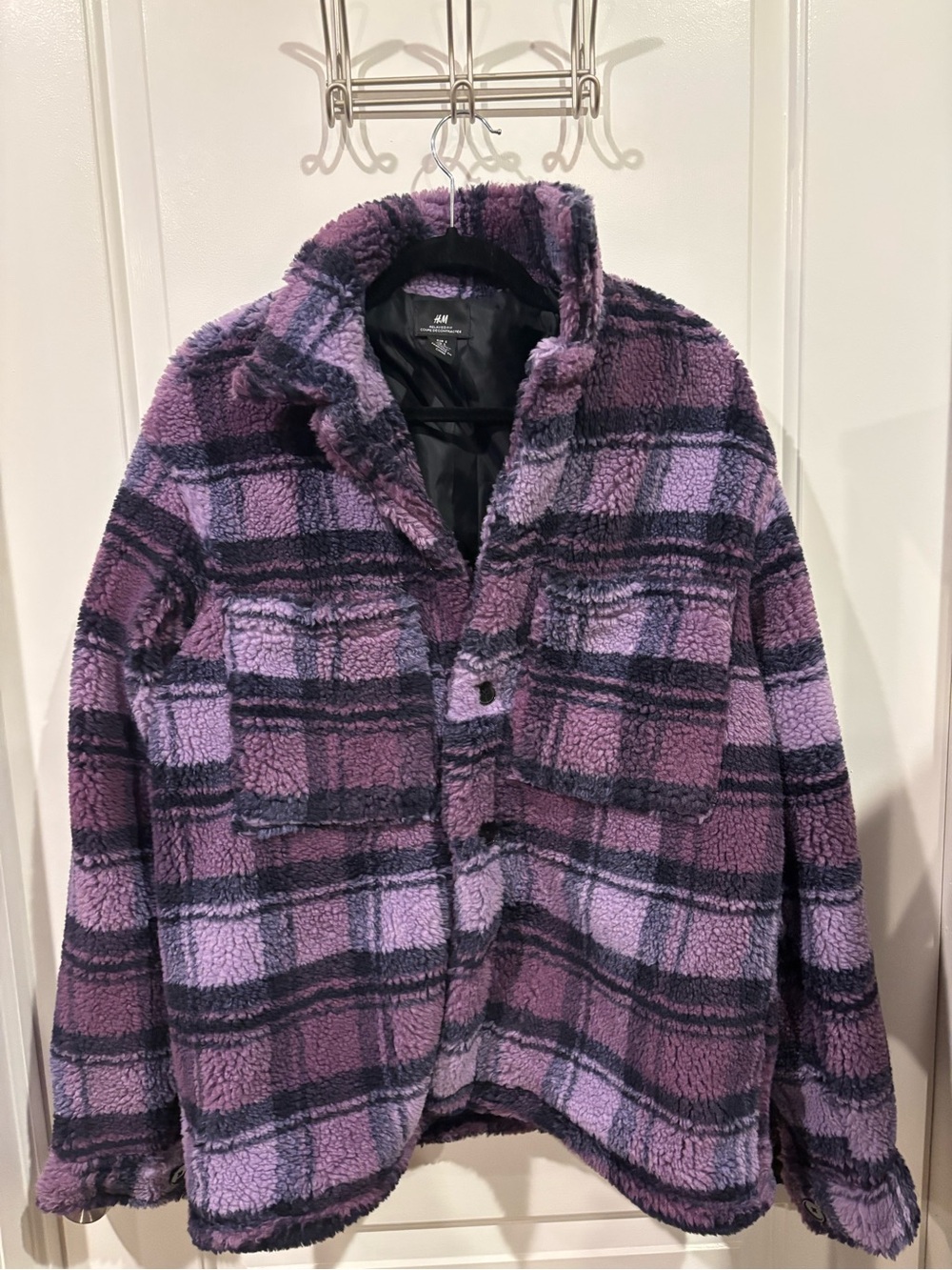 H&M Purple Plaid Sherpa Shirt Jacket